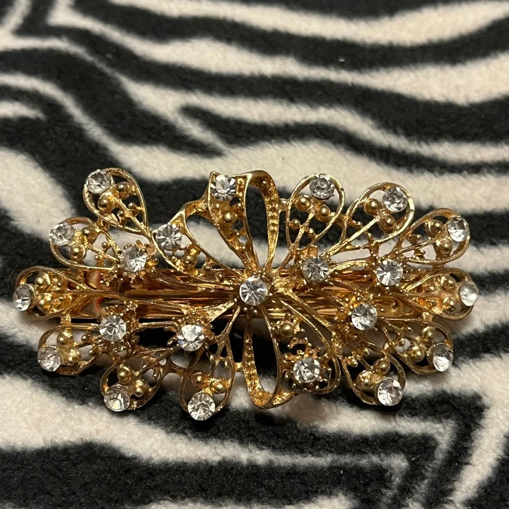 Gold Floral Rhinestone Hair Clip
